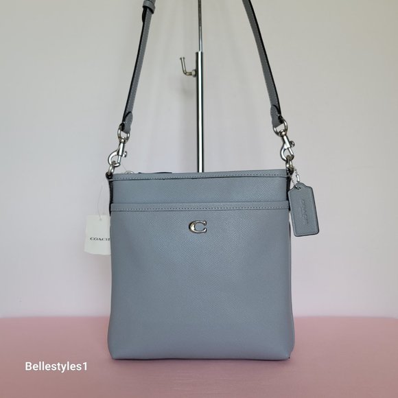 COACH Kitt Crossgrain Leather Messenger Crossbody- Blue Grey color ⭐ - Picture 6 of 16